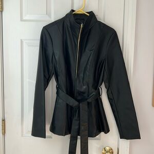 NWT Cole Haan Signature Faux Leather Tie Belt Jacket | Black | Small